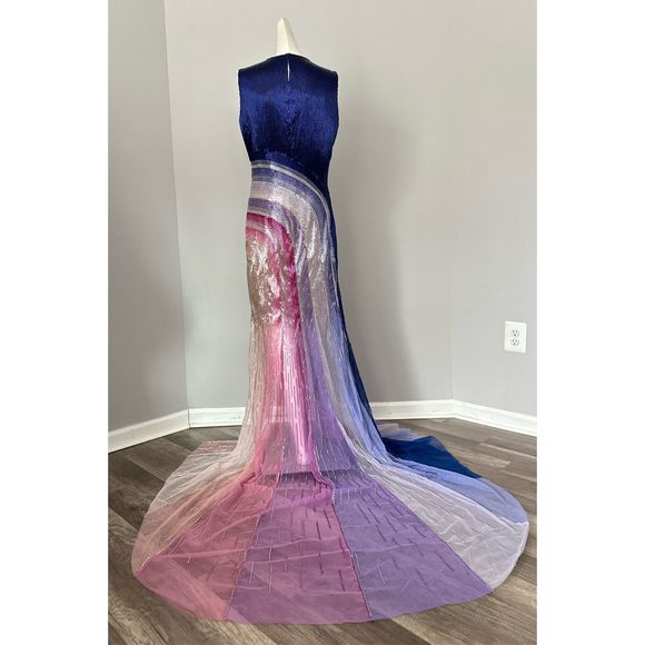 Georges Hobeika Rainbow Beaded Sleeveless Train Gown US8 $9256 - Picture 5 of 9